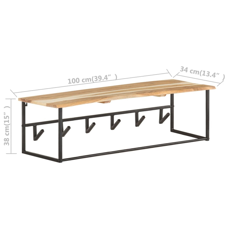 vidaXL tömör akácfa ruhafogas természetes éllel 100 x 34 x 38 cm