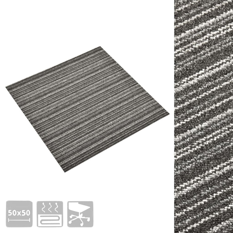 vidaXL 20 db csíkos antracitszürke szőnyegpadlólap 5 m² 50 x 50 cm