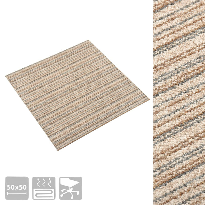 vidaXL 20 db csíkos bézs szőnyegpadlólap 5 m² 50 x 50 cm