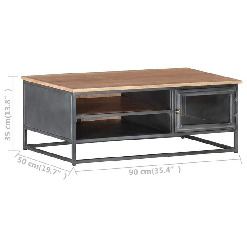 vidaXL szürke tömör akácfa dohányzóasztal 90 x 50 x 35 cm