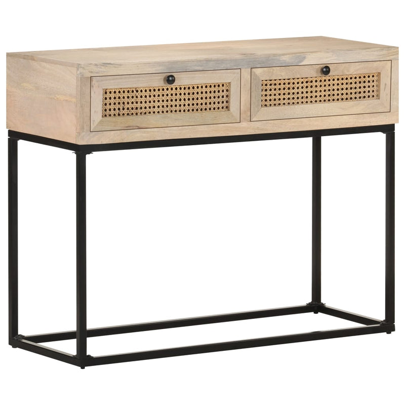 vidaXL tömör mangófa és természetes nád tálalóasztal 100 x 35 x 76 cm