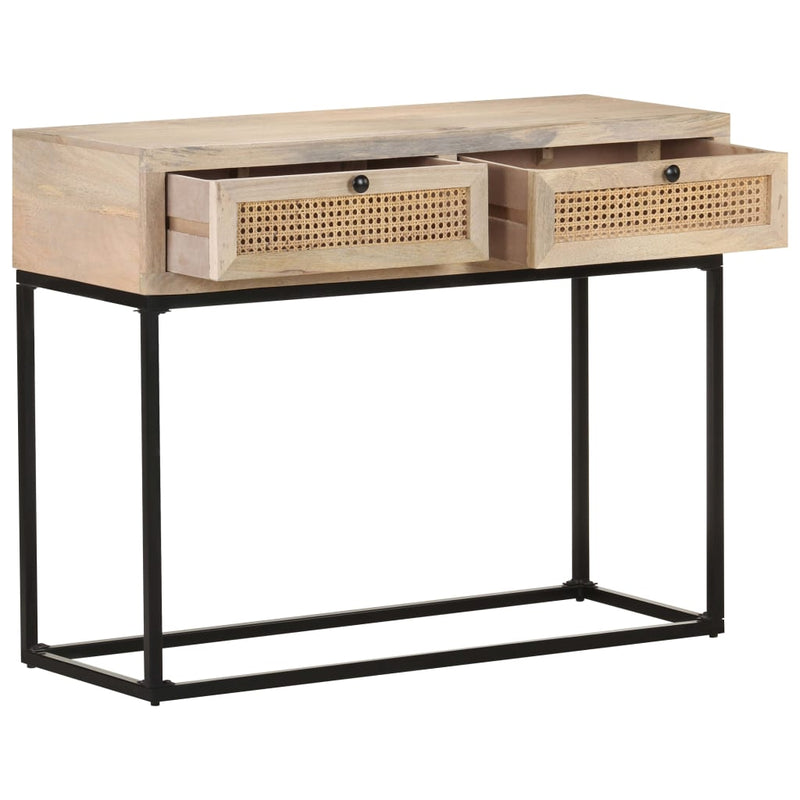 vidaXL tömör mangófa és természetes nád tálalóasztal 100 x 35 x 76 cm