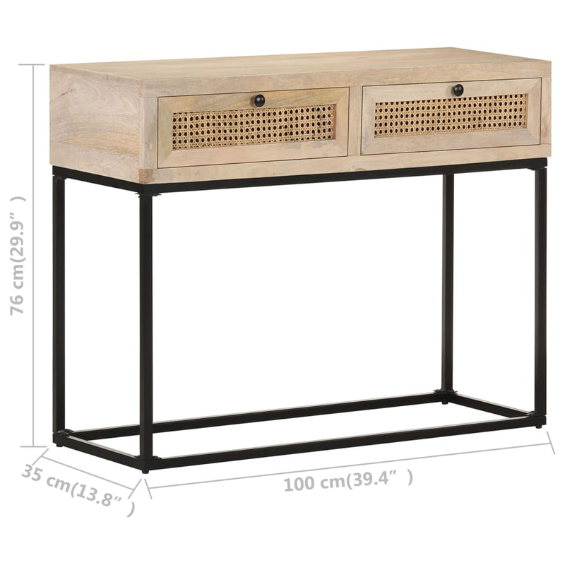vidaXL tömör mangófa és természetes nád tálalóasztal 100 x 35 x 76 cm