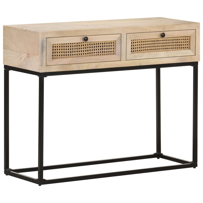 vidaXL tömör mangófa és természetes nád tálalóasztal 100 x 35 x 76 cm