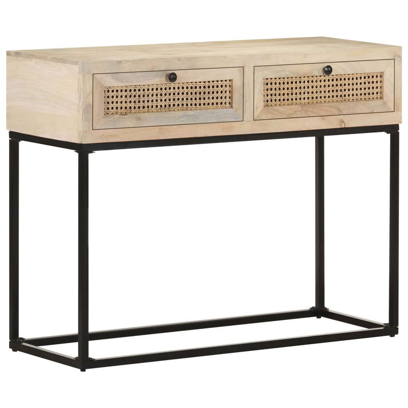 vidaXL tömör mangófa és természetes nád tálalóasztal 100 x 35 x 76 cm