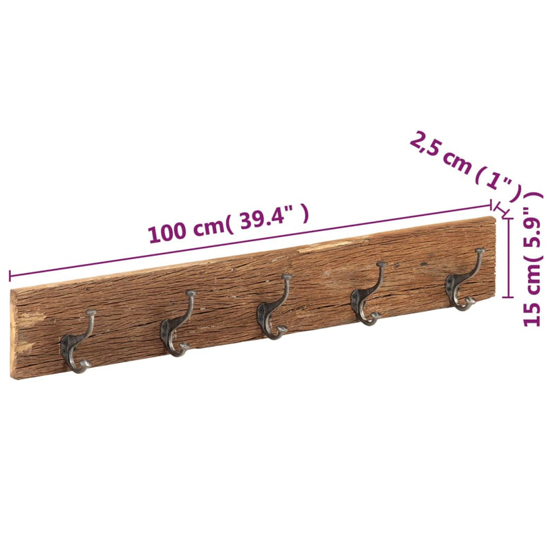 vidaXL tömör újrahasznosított fa fogas 5 akasztóval 100 x 2,5 x 15 cm