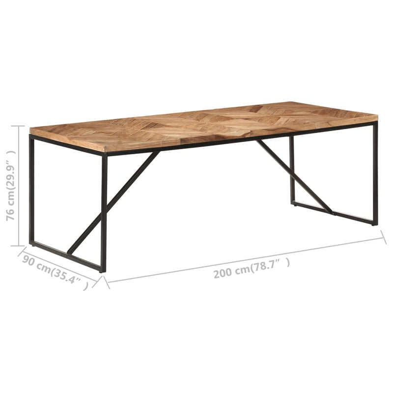 vidaXL tömör akác és mangófa étkezőasztal 200 x 90 x 76 cm