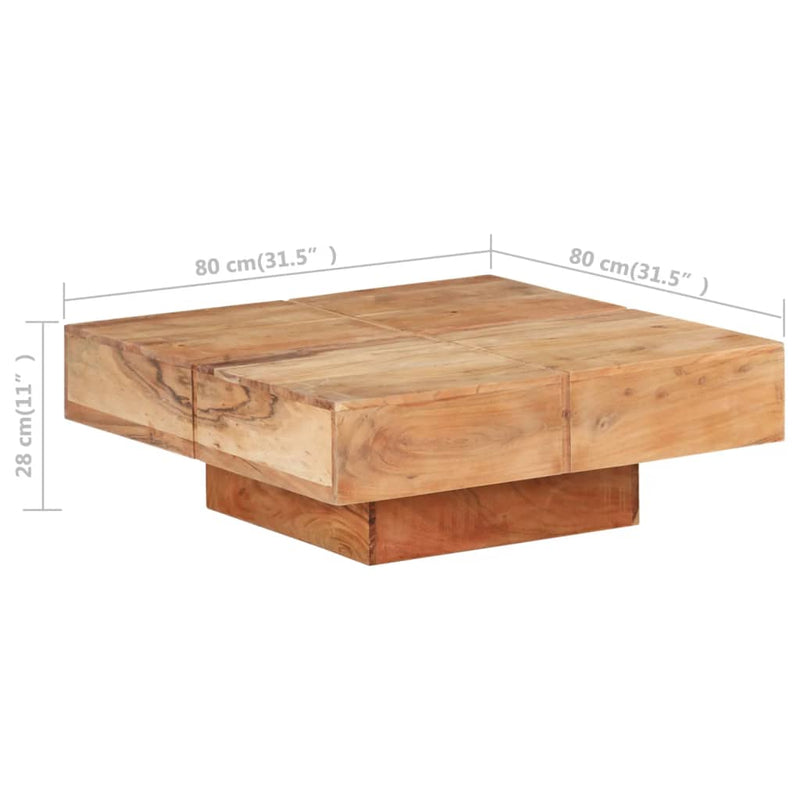 vidaXL tömör akácfa dohányzóasztal 80 x 80 x 28 cm