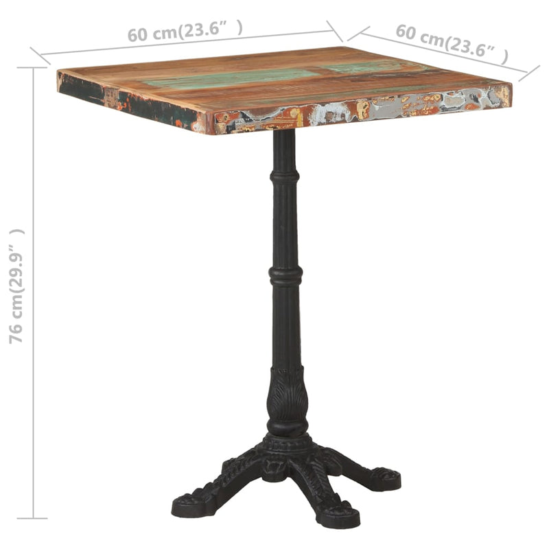 vidaXL tömör újrahasznosított fa bisztróasztal 60 x 60 x 76 cm