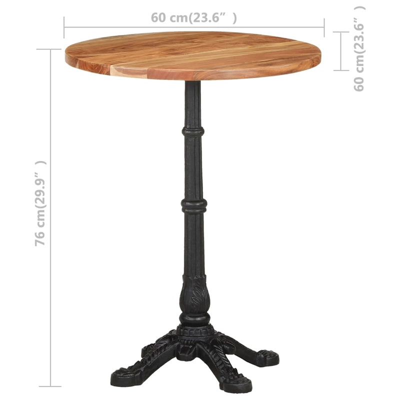 vidaXL tömör akácfa bisztróasztal Ø60 x 76 cm