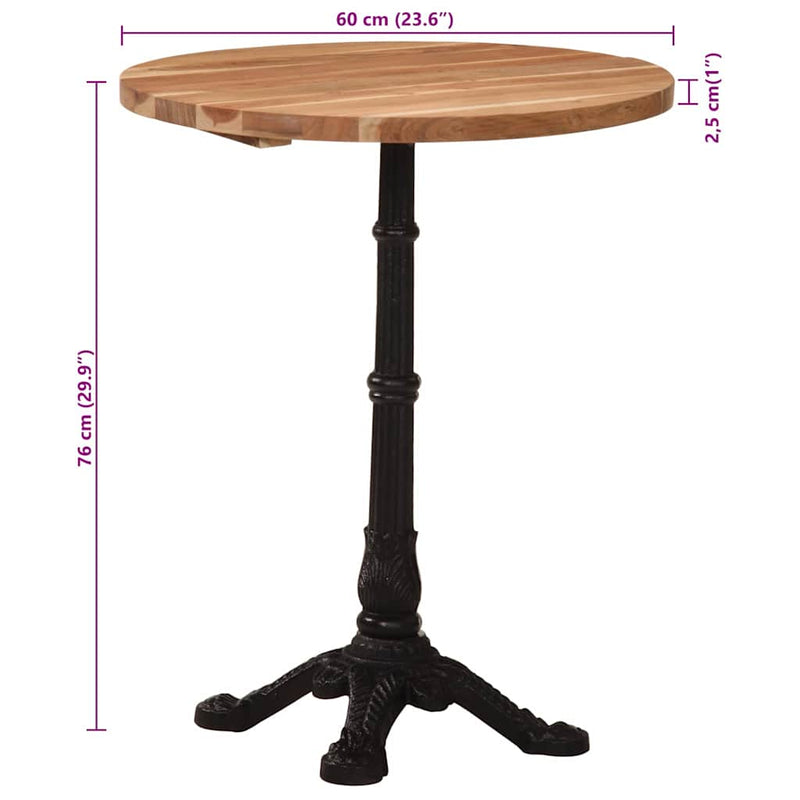 vidaXL tömör akácfa bisztróasztal Ø60 x 76 cm