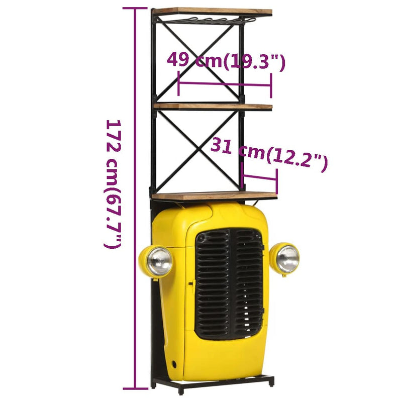 vidaXL sárga tömör mangófa traktor borszekrény 49 x 31 x 172 cm