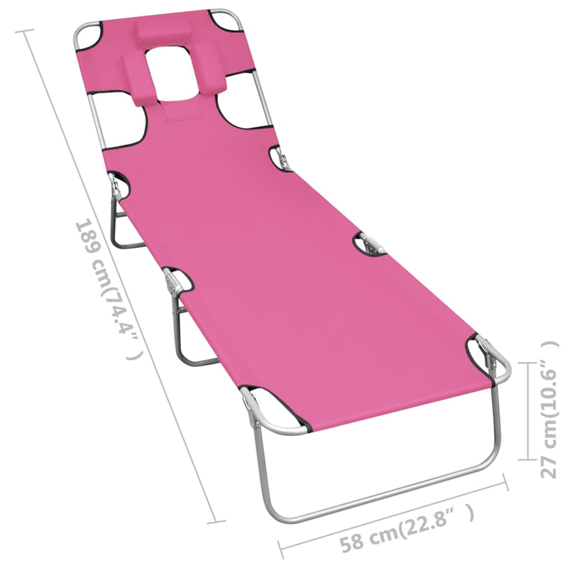vidaXL magenta színű acél összecsukható napozóágy fejpárnával