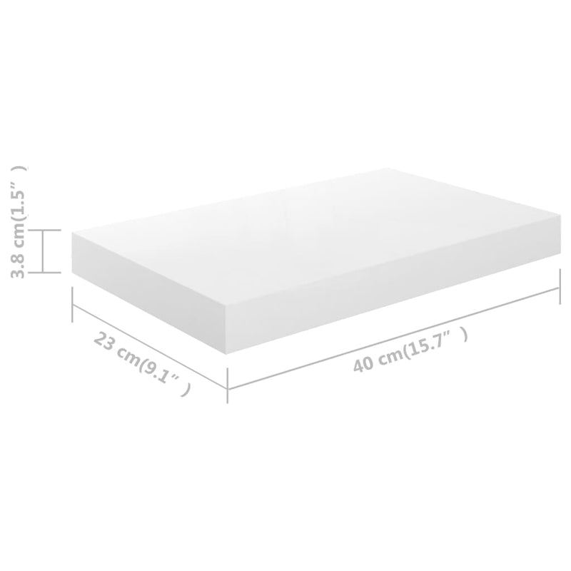 vidaXL 4 db magasfényű fehér MDF lebegő fali polc 40 x 23 x 3,8 cm