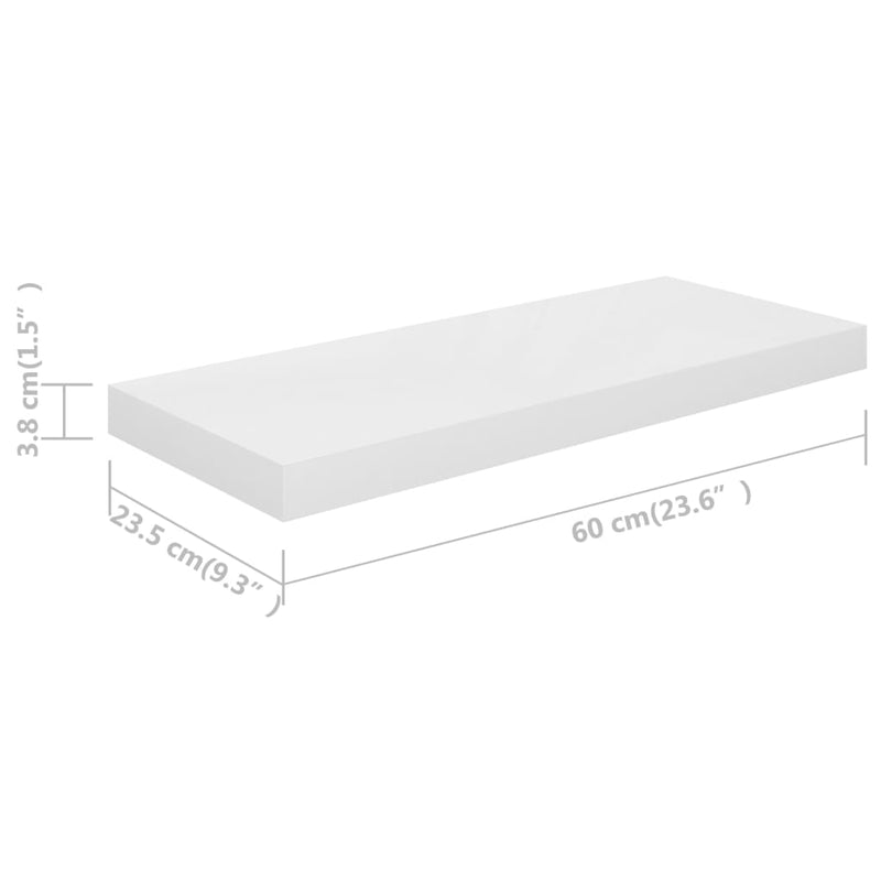 vidaXL 4 db magasfényű fehér MDF lebegő fali polc 60 x 23,5 x 3,8 cm
