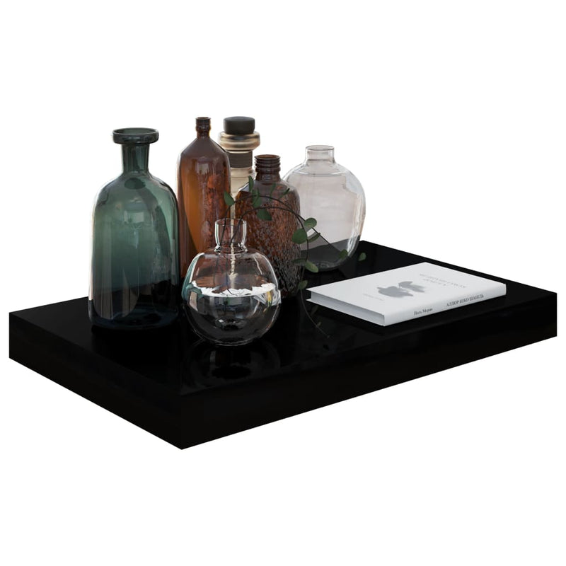 vidaXL 2 db magasfényű fekete MDF lebegő fali polc 40 x 23 x 3,8 cm