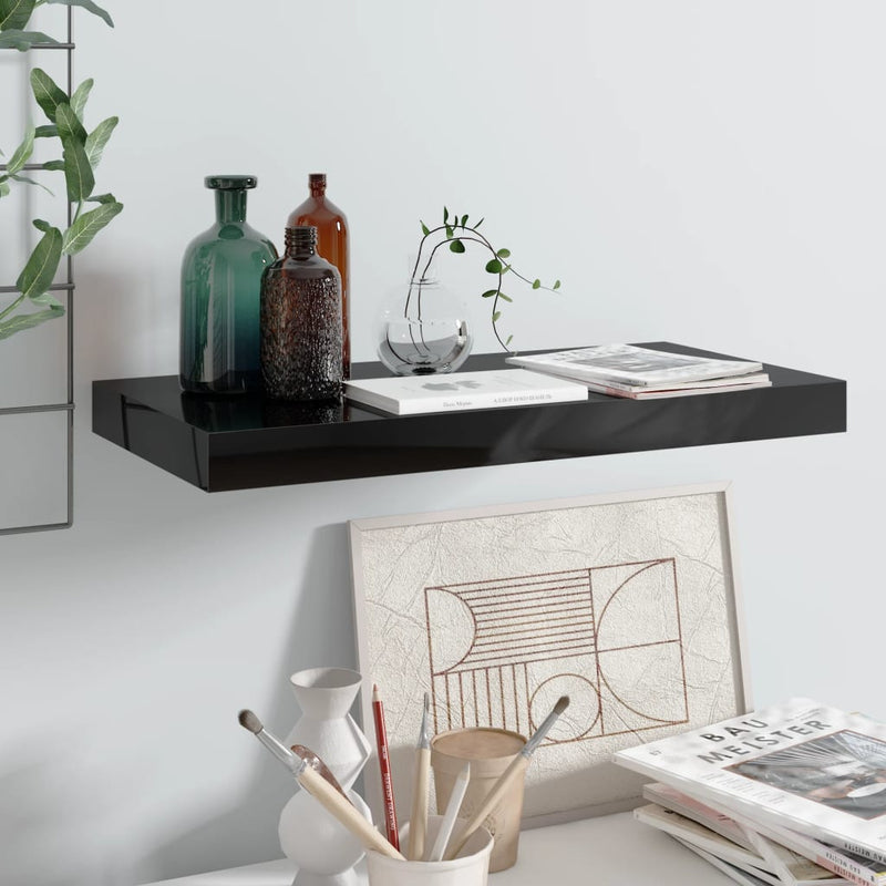 vidaXL magasfényű fekete MDF lebegő fali polc 50 x 23 x 3,8 cm