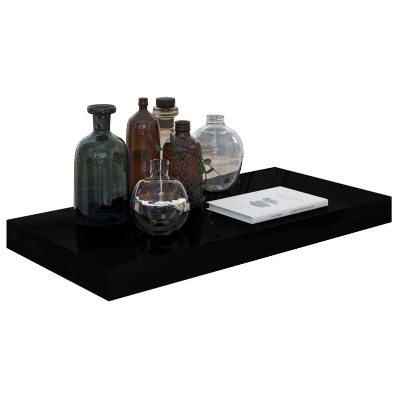 vidaXL magasfényű fekete MDF lebegő fali polc 50 x 23 x 3,8 cm