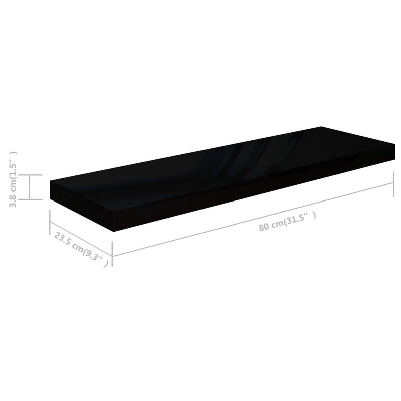 vidaXL magasfényű fekete MDF lebegő fali polc 80 x 23,5 x 3,8 cm