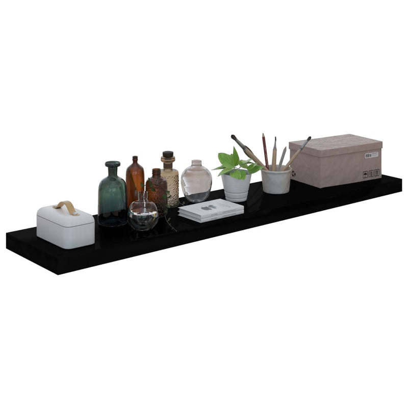 vidaXL magasfényű fekete MDF lebegő fali polc 120 x 23,5 x 3,8 cm