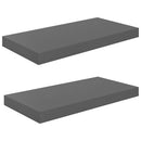 vidaXL 2 db magasfényű szürke MDF lebegő fali polc 50 x 23 x 3,8 cm