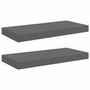 vidaXL 2 db magasfényű szürke MDF lebegő fali polc 50 x 23,5 x 3,8 cm