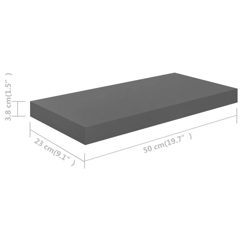 vidaXL 4 db magasfényű szürke MDF lebegő fali polc 50 x 23 x 3,8 cm