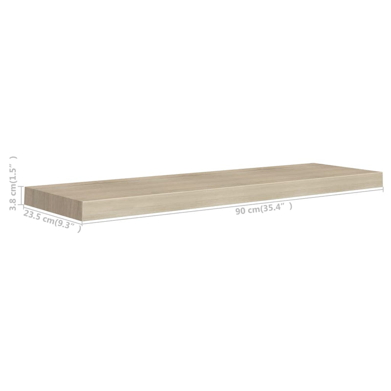 vidaXL tölgyszínű MDF lebegő fali polc 90 x 23,5 x 3,8 cm