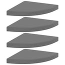 vidaXL 4 db magasfényű szürke MDF lebegő sarokpolc 35 x 35 x 3,8 cm