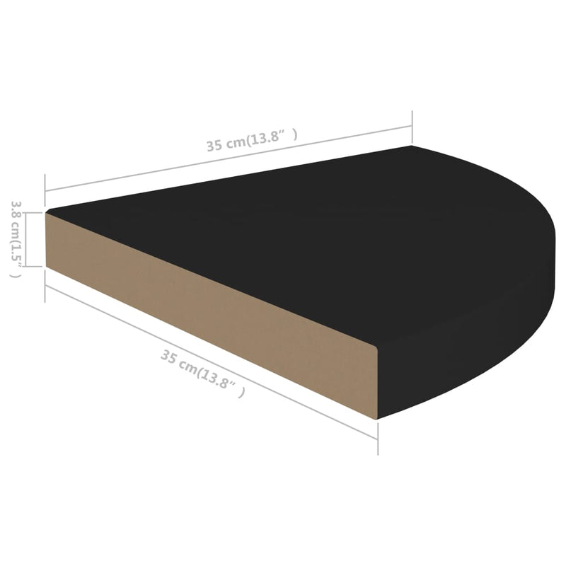323920 vidaXL Floating Corner Shelves 2 pcs Black 35x35x3,8 cm MDF