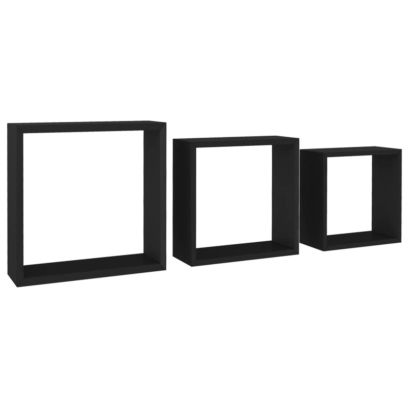 vidaXL 3 db fekete MDF fali kockapolc