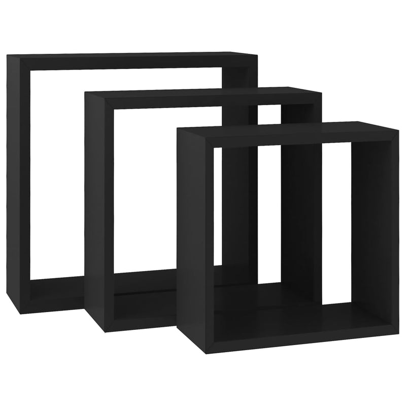 vidaXL 3 db fekete MDF fali kockapolc