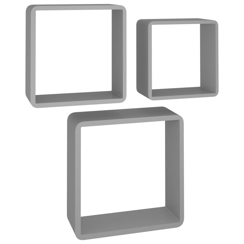 vidaXL 3 db szürke MDF fali kockapolc