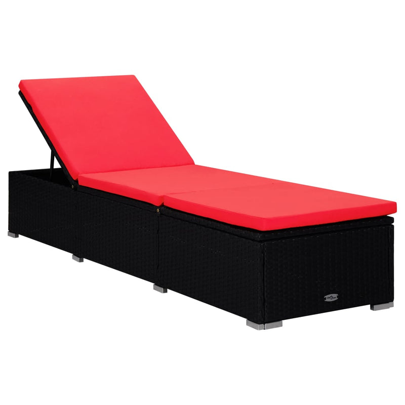 vidaXL piros polyrattan napozóágy párnával és teázóasztallal