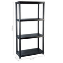 vidaXL fekete műanyag 4 szintes tárolópolc 61 x 30,5 x 130 cm