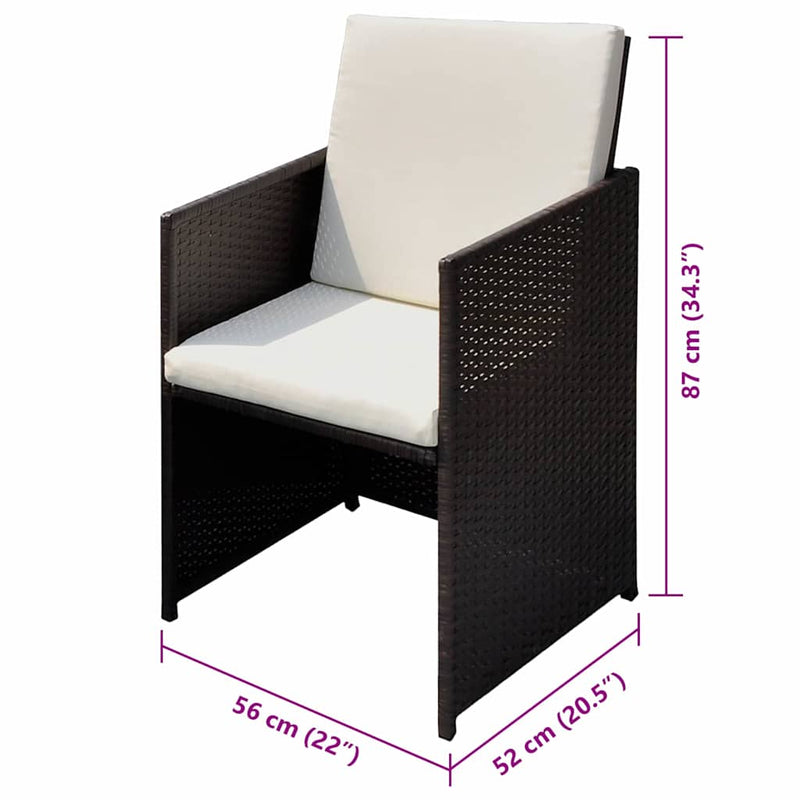 vidaXL Kerti székek 3 pcs Barna 56 x 52 x 87 cm Poli rattan
