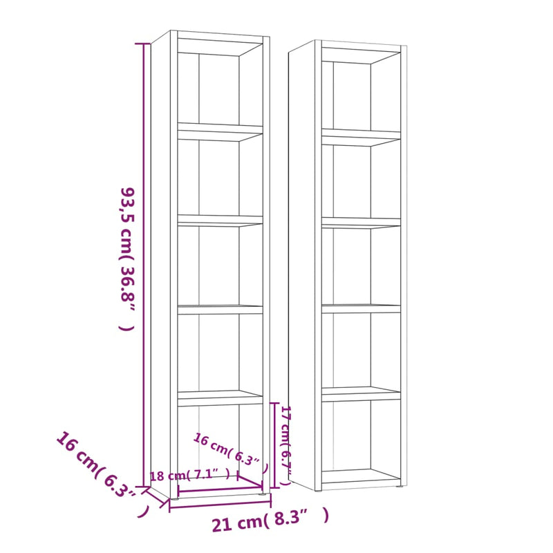 vidaXL 2 db fehér forgácslap CD-tartó szekrény 21 x 16 x 93,5 cm