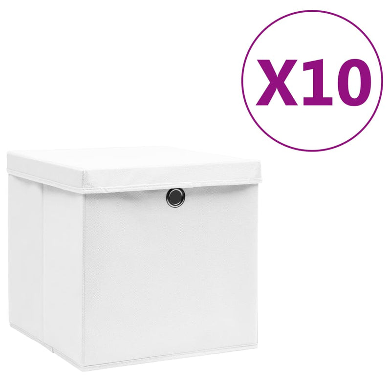 vidaXL 10 db fehér fedeles tárolódoboz 28 x 28 x 28 cm
