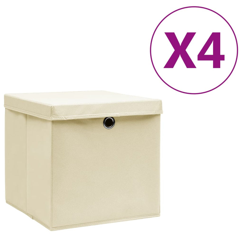 vidaXL 4 db krémszínű fedeles tárolódoboz 28x28x28 cm