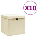 vidaXL 10 db krémszínű fedeles tárolódoboz 28x28x28 cm
