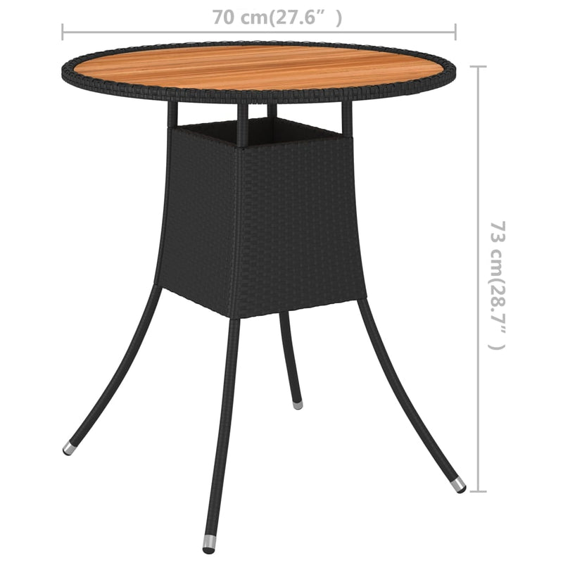 vidaXL fekete polyrattan és tömör akácfa kerti étkezőasztal Ø 70 cm