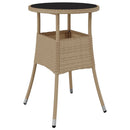 vidaXL bézs polyrattan és edzett üveg kerti asztal Ø60 x 75 cm