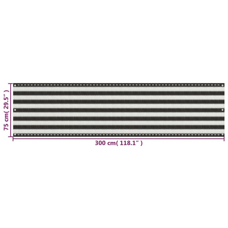 vidaXL antracitszürke-fehér HDPE erkélynapellenző 75 x 300 cm
