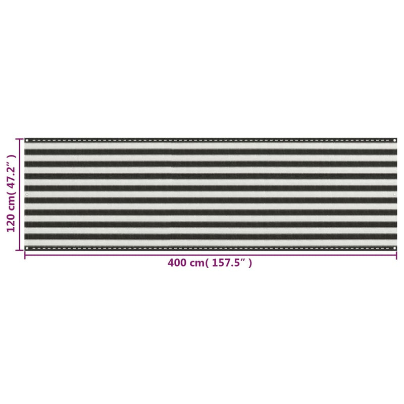 vidaXL antracitszürke-fehér HDPE erkélynapellenző 120 x 400 cm