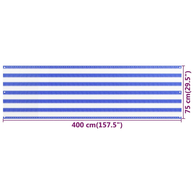 vidaXL kék és fehér HDPE erkélytakaró 75 x 400 cm