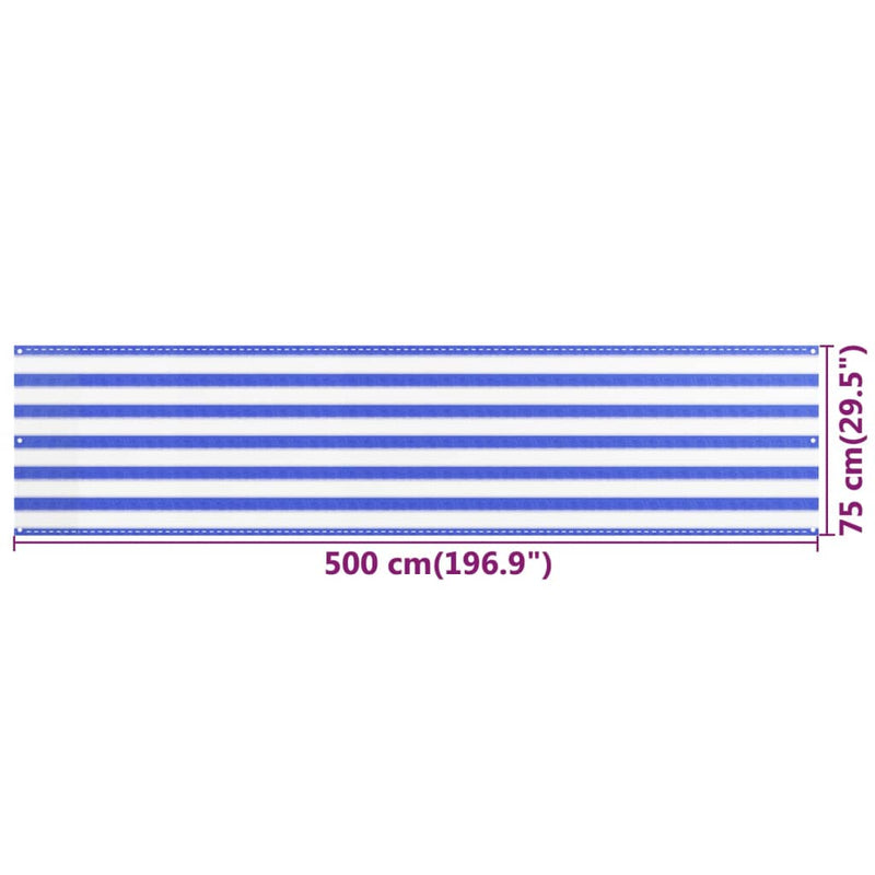 vidaXL kék és fehér HDPE erkélytakaró 75 x 500 cm