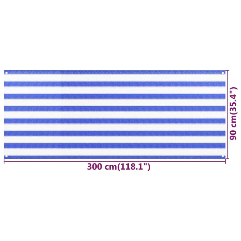 vidaXL kék és fehér HDPE erkélytakaró 90 x 300 cm