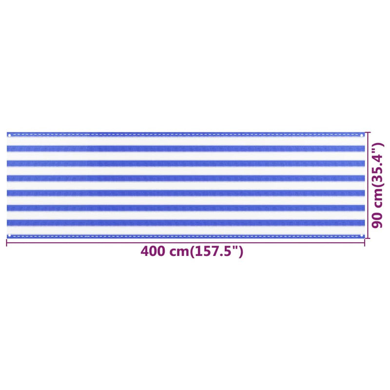 vidaXL kék és fehér HDPE erkélytakaró 90 x 400 cm