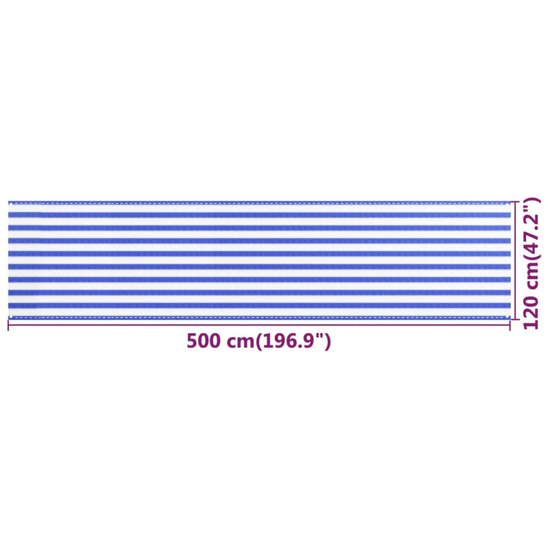 vidaXL kék és fehér HDPE erkélytakaró 120 x 500 cm