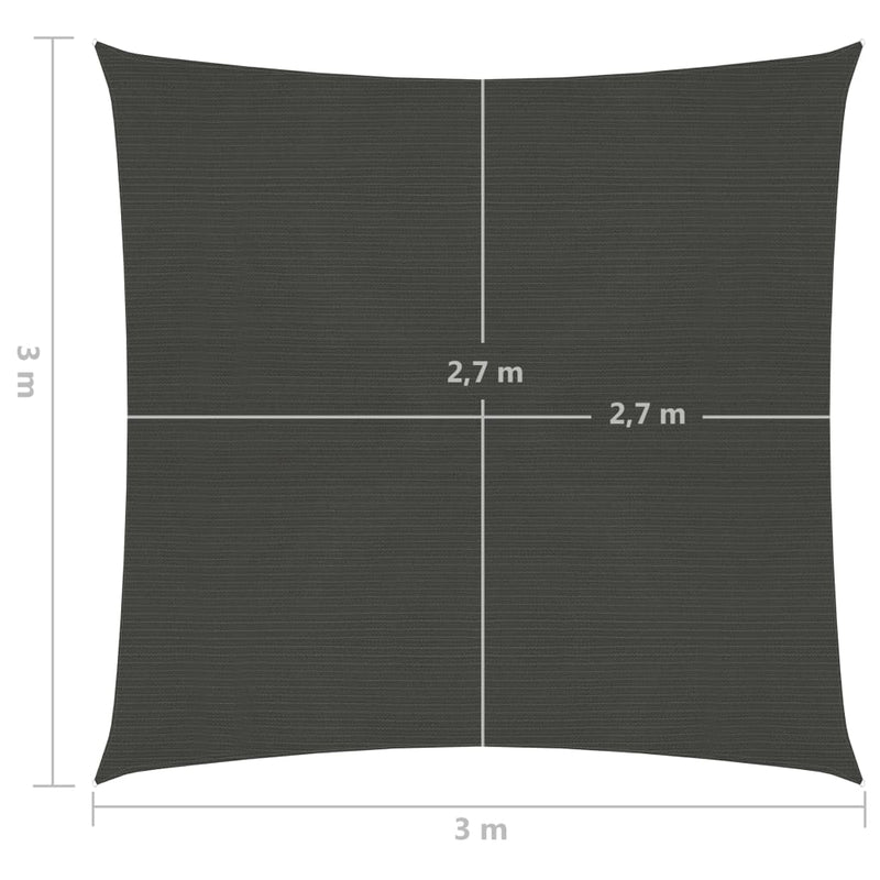 vidaXL antracitszürke HDPE napvitorla 160 g/m² 3 x 3 m